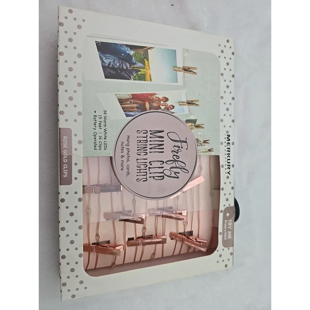 Firefly‎ Mini LED String Lights 15ft Rose Gold Clips Hang Photos Cards Notes New